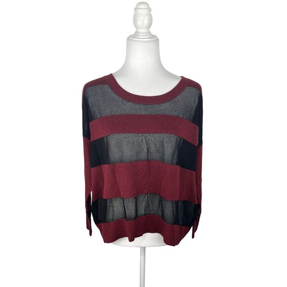 Guess Los Angeles Burgundy Knit & Black Sheer Sweater - Picture 1 of 5